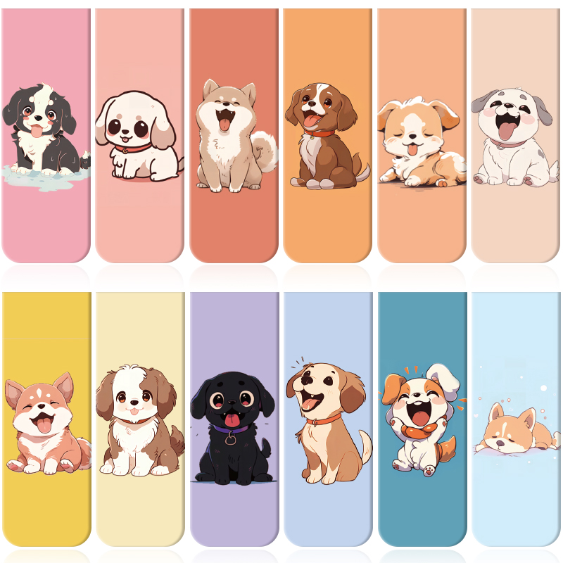 Bookmark Magnetic Clip - 漫画の子犬の磁気ブックマーク 12 個: 教師と生徒用のカラフルなペーパークリップページマーカー