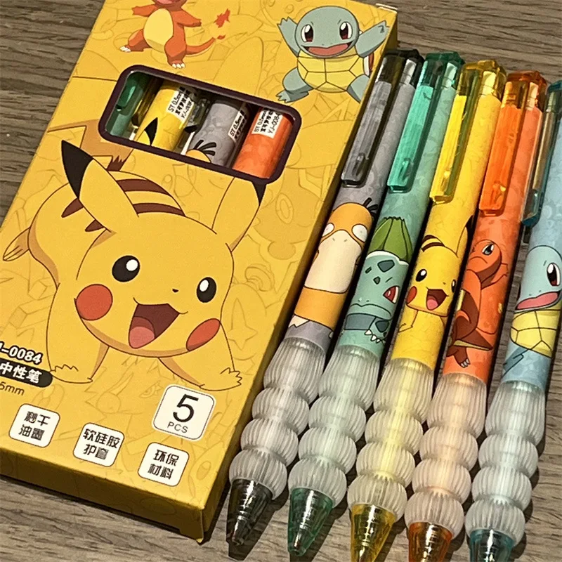 Gel Ink Pen Set - 5 個ピカチュウゲルペンセットポケモンボールペン漫画印刷筆記ペン学生文具事務用品