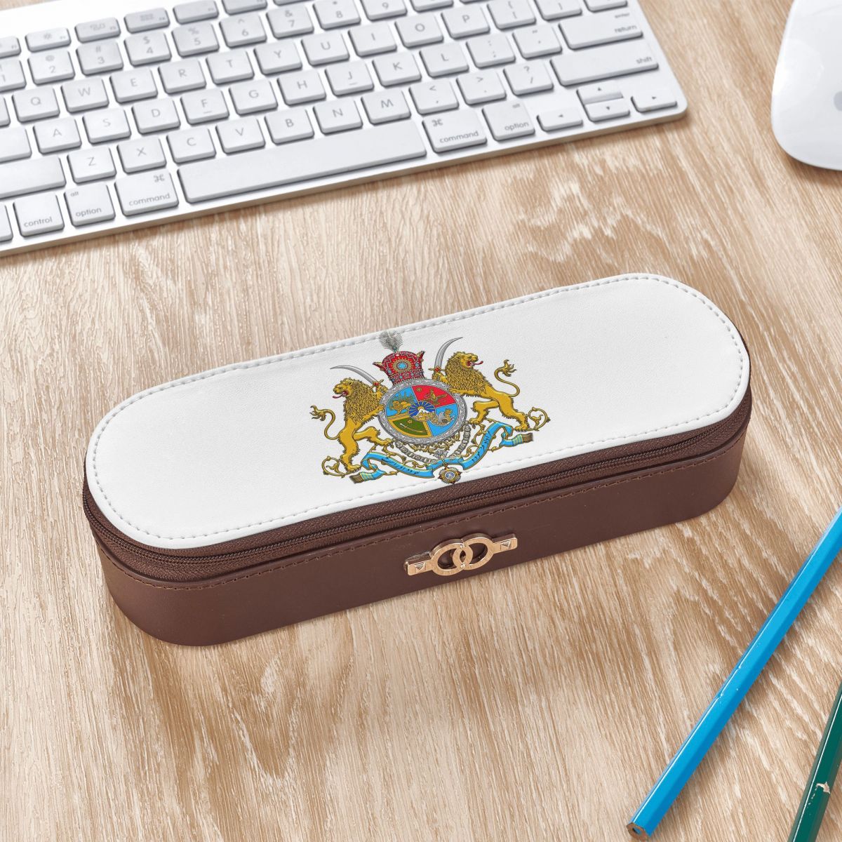 Lion Stationery & Office Supply(Kunshan)Co.Ltd - イラン国旗エンブレムペルシャ太陽ライオン革製ペンケースペンホルダー収納文具用品ペンボックス鉛筆バッグ用
