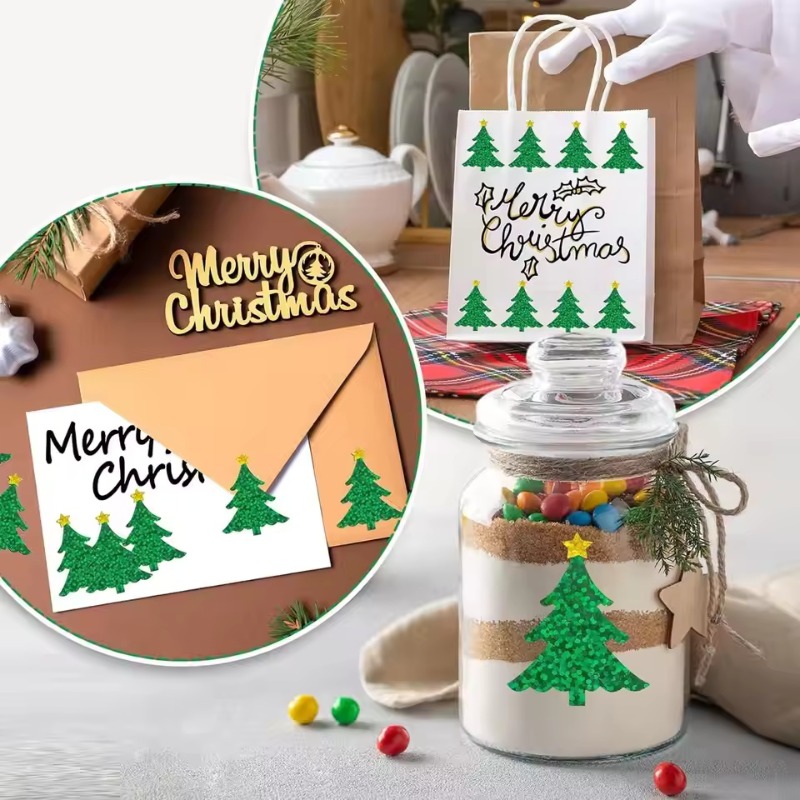 Ideal Stationery & Office Supply - クリスマスのキラキラツリーステッカー（500枚セット）：ギフトラッピングラベル、子供へのご褒美ステッカー、スクラップブック文具として最適です。
