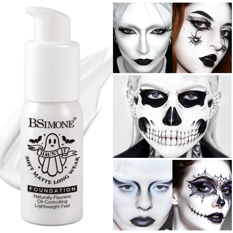 Correction Fluid White - ホワイトリキッドファンデーション、マットで長持ちするフェイスペイントファンデーション（ハロウィンステージコスプレ用）、スカルゾンビクリエイティブメイクアップベース