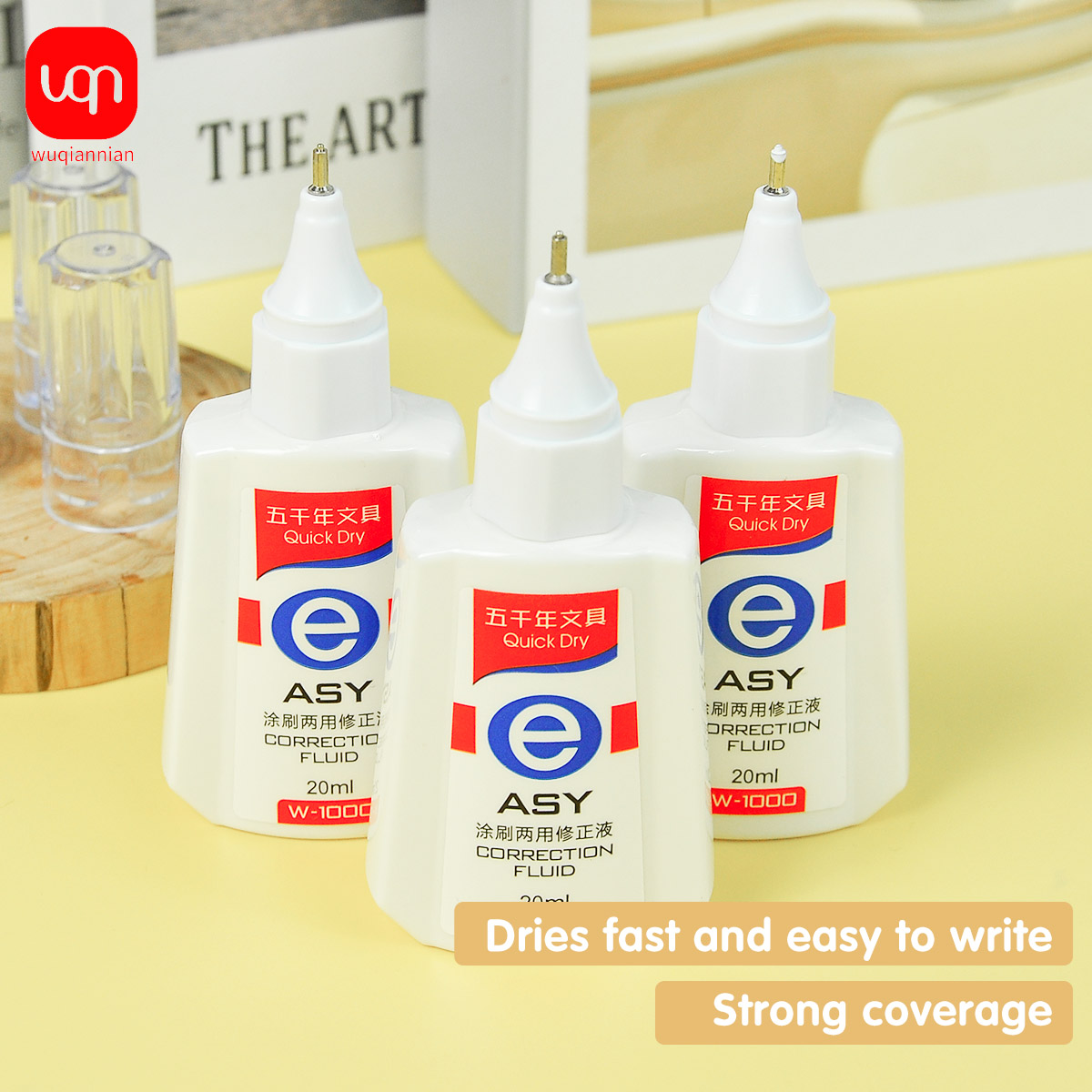 Correction Fluid White - WQN 速乾修正液、20ml、白、塗りやすい、乾燥時間を短縮、1/3/6個入りパックで販売