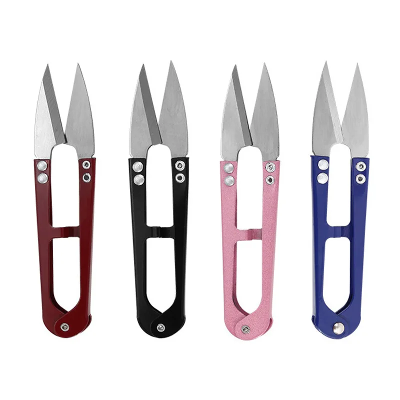 Scissors Stainless Craft - 4 個の糸切りはさみ、縫製はさみ、トリミングクリッパー、U 字型糸切り、刺繍、クロスステッチ、縫製工芸用 (色はランダム)