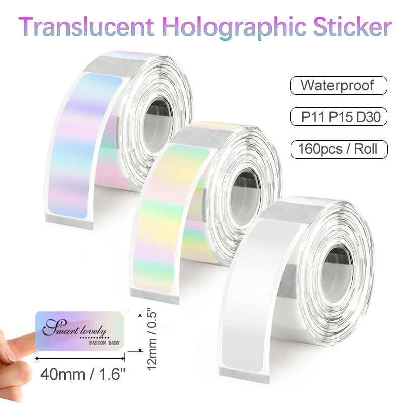 Label Printer Tape - D30 透明ホログラフィック感熱ラベル紙 12*40 ミリメートル半透明透明粘着ロールステッカーテーププリンターマークライフ P11 P15