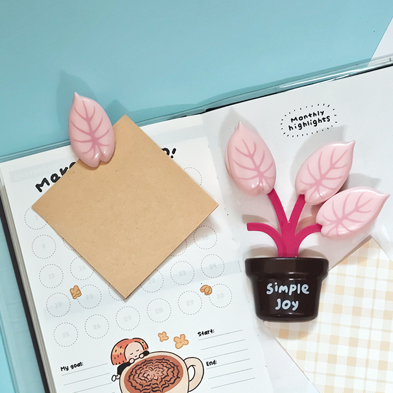 Paperclip Magnetic Set - 可愛い鉢植えデスククリップ2個セット冷蔵庫マグネット4枚葉型磁気バッグシーラークリップ紙文書クリップ可愛いオフィスデスク